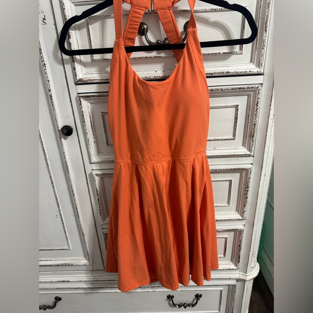 HALARA Orange Fit and Flare Sundress Sleeveless Halter